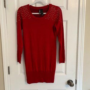Long Silver Beaded Red Sweater